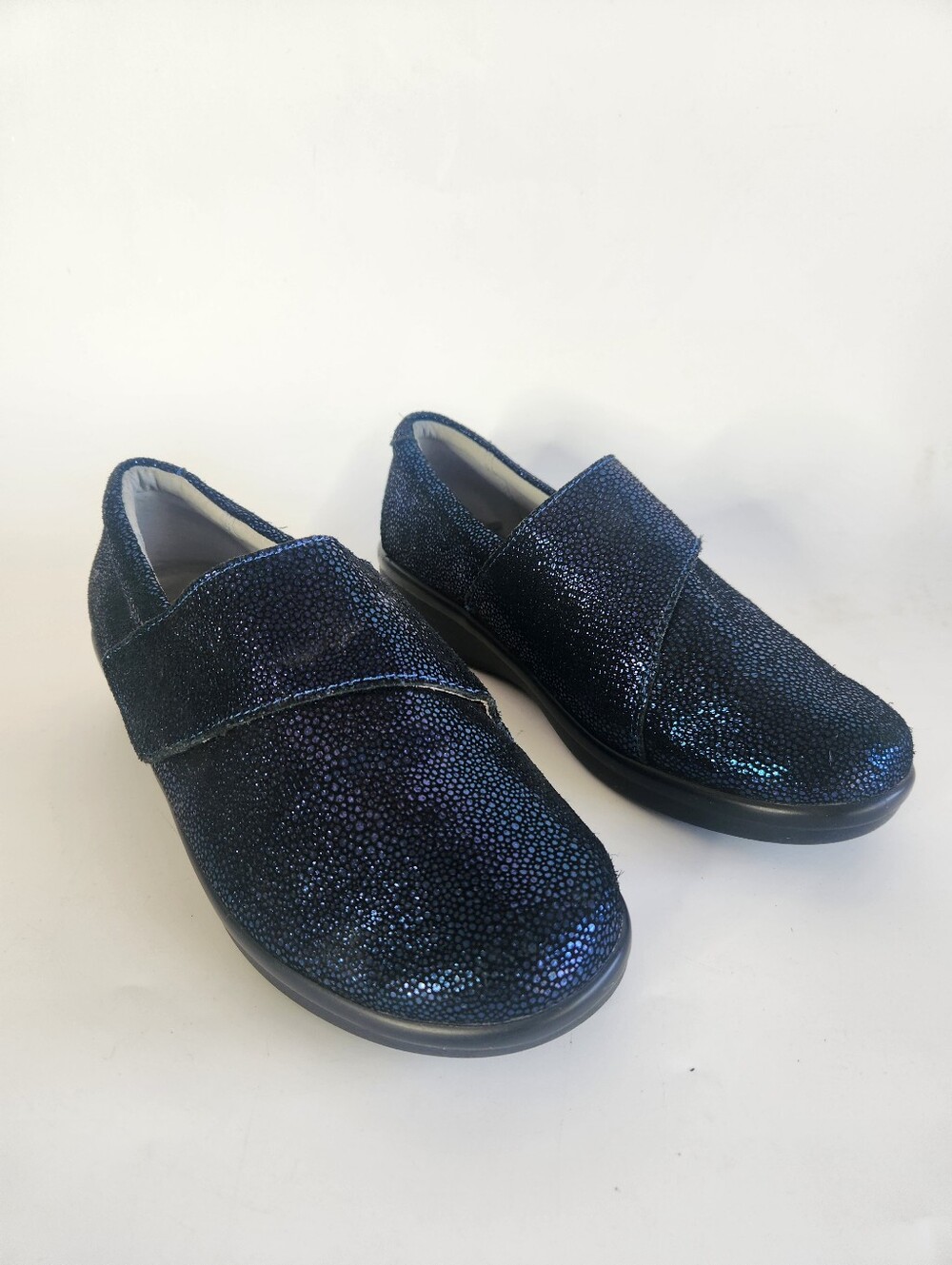 Alegria Cosmos Blue Sparkle Leather Slip On Shoes Clogs Womens Size 8- 8.5 Wide